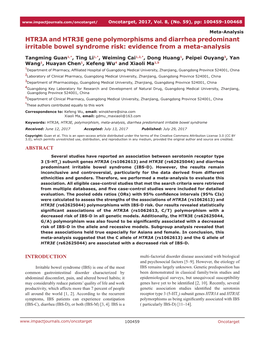 HTR3A and HTR3E Gene Polymorphisms and Diarrhea Predominant Irritable Bowel Syndrome Risk: Evidence from a Meta-Analysis