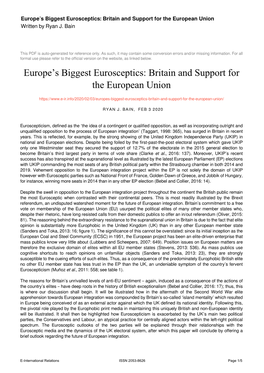 Europe's Biggest Eurosceptics: Britain and Support for the European Union