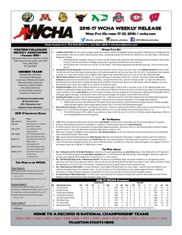 2016-17 WCHA WEEKLY RELEASE Week Five (October 17-23, 2016) / Wcha.Com