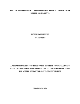 Role of Media Community Mobilization in Water Access and Use in Mbeere South, Kenya