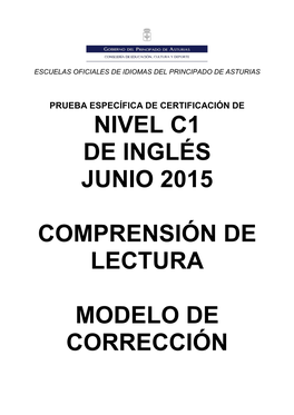 Nivel C1 De Inglés Junio 2015 Comprensión De Lectura Modelo De Corrección