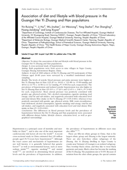 Association of Diet and Lifestyle with Blood Pressure in the Guangxi Hei Yi Zhuang and Han Populations