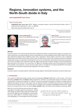 Regions, Innovation Systems, and the North-South Divide in Italy Loet Leydesdorff; Ivan Cucco