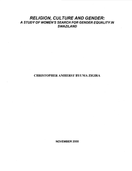 Religion, Culture and Gender: a Study of Women's Search for Gender Equality in Swaziland