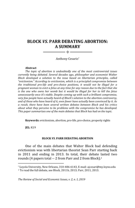 Block Vs. Parr Debating Abortion: a Summary