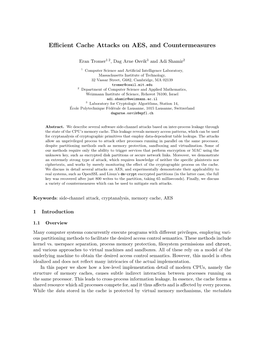 Efficient Cache Attacks on AES, and Countermeasures