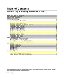 Table of Contents Election Day Is Tuesday, November 5, 2002