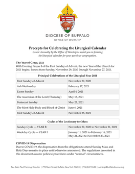 Precepts for Celebrating the Liturgical Calendar