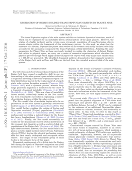 GENERATION of HIGHLY INCLINED TRANS-NEPTUNIAN OBJECTS by PLANET NINE Konstantin Batygin & Michael E