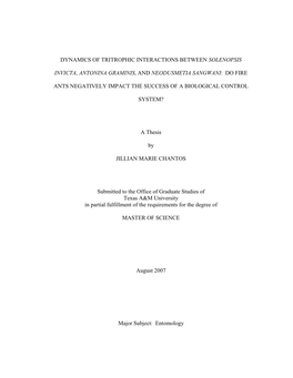 Dynamics of Tritrophic Interactions Between Solenopsis