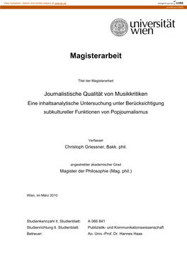 Musikkritiken Eine Inhaltsanalytische Untersuchung Unter Berücksichtigung Subkultureller Funktionen Von Popjournalismus