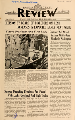 THE PANAMA CANAL REVIEW December 5, 1952 Study Resumed on Plans for Converting Electrical System to 60-Cycle Current