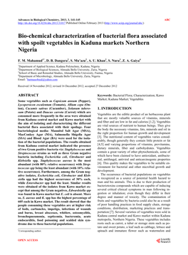 Bio-Chemical Characterization of Bacterial Flora Associated with Spoilt Vegetables in Kaduna Markets Northern Nigeria