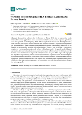 Wireless Positioning in Iot: a Look at Current and Future Trends