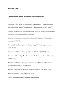 Research in Context the Domestication Syndrome In