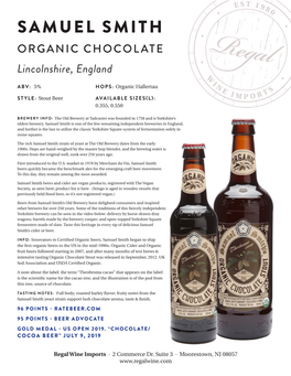 SAMUEL SMITH ORGANIC CHOCOLATE Lincolnshire, England