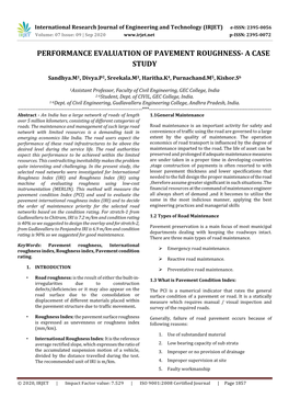 Performance Evaluation of Pavement Roughness- a Case Study