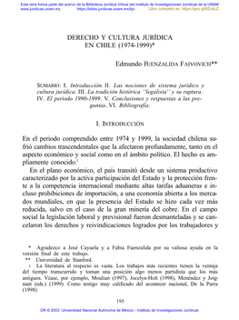 Derecho Y Cultura Jurídica En Chile (1974-1999)*