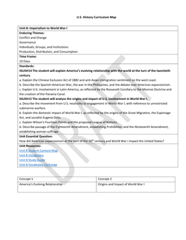 U.S. History Curriculum Map Unit 8: Imperialism to World War I Enduring