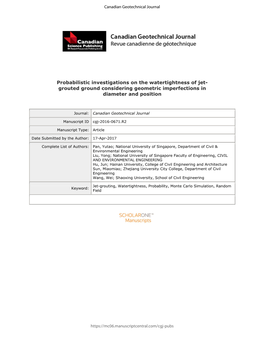 Probabilistic Investigations on the Watertightness of Jet- Grouted Ground Considering Geometric Imperfections in Diameter and Position