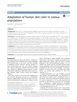 Adaptation of Human Skin Color in Various Populations Lian Deng1,2 and Shuhua Xu1,2,3,4*