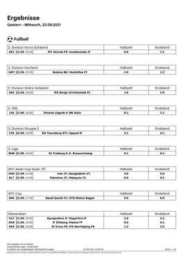 Ergebnisse Gestern - Mittwoch, 22.09.2021