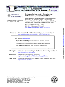 Autoimmune Uveoretinitis in Mice Osteopontin Aggravates Experimental