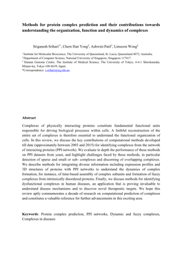 Methods for Protein Complex Prediction and Their Contributions Towards Understanding the Organization, Function and Dynamics of Complexes