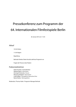 Pressekonferenz Zum Programm Der 64. Internationalen Filmfestspiele Berlin