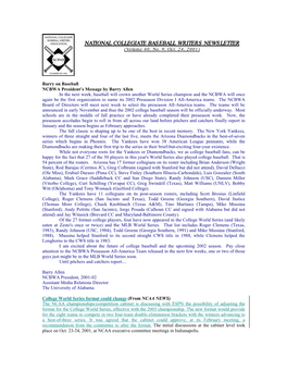 NATIONAL COLLEGIATE BASEBALL WRITERS NEWSLETTER (Volume 40, No