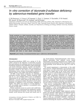 In Vitro Correction of Iduronate-2-Sulfatase Deficiency By