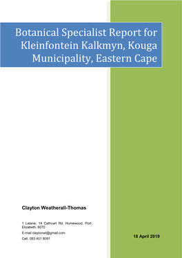 Botanical Specialist Report for Kleinfontein Kalkmyn, Kouga Municipality, Eastern Cape