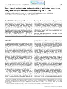 Spectroscopic and Magnetic Studies of Wild-Type and Mutant Forms of the Fe(II)- and 2-Oxoglutarate-Dependent Decarboxylase ALKBH4 Linn G