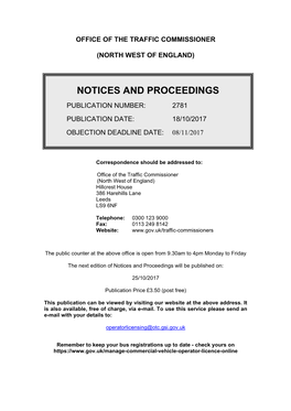 Notices and Proceedings: North West of England: 18 October 2017