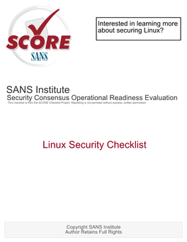 SANS Institute Linux Security Checklist