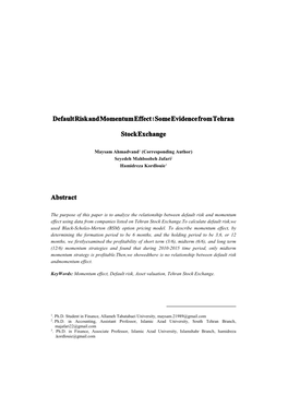 Default Risk and Momentum Effect; Some Evidence from Tehran Stock