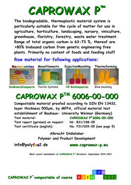 CAPROWAX P™-Brochure: September 20Th 2021