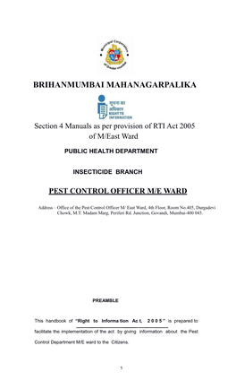 Section 4 Manuals As Per Provision of RTI Act 2005 of M/East Ward