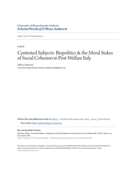 Biopolitics & the Moral Stakes of Social Cohesion in Post-Welfare Italy