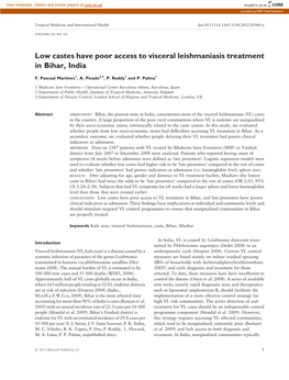 Low Castes Have Poor Access to Visceral Leishmaniasis Treatment in Bihar, India