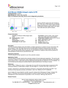 Anti-Mouse Cd49b (Integrin Alpha 2) PE Catalog Number: 12-5971 Also Known As: ITGA2, DX5, Pan-NK RUO: for Research Use Only