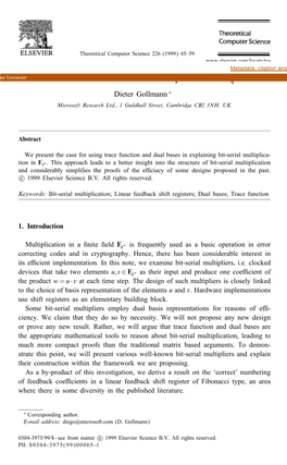 Dual Bases and Bit-Serial Multiplication in Fqn Dieter Gollmann ∗ Microsoft Research Ltd., 1 Guildhall Street, Cambridge CB2 3NH, UK