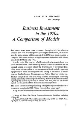 Business Investment in the 1970S: a Comparison of Models