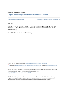 Binder 118, Lepocreadiidae Lepocreadium [Trematoda Taxon Notebooks]