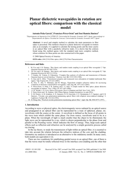 Planar Dielectric Waveguides in Rotation Are Optical Fibers: Comparison with the Classical Model