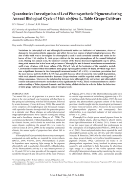 Quantitative Investigation of Leaf Photosynthetic Pigments During Annual Biological Cycle of Vitis Vinifera L