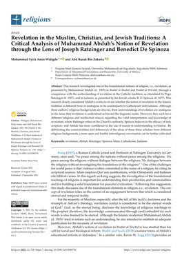 A Critical Analysis of Muhammad Abduh's Notion of Revelation Throu