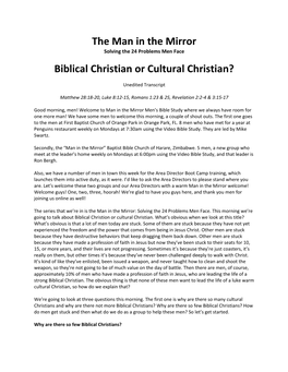 The Man in the Mirror Biblical Christian Or Cultural Christian?