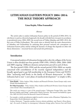 Lithuanian Eastern Policy 2004–2014: the Role Theory Approach