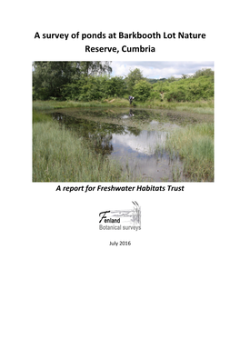 A Survey of Ponds at Barkbooth Lot Nature Reserve, Cumbria